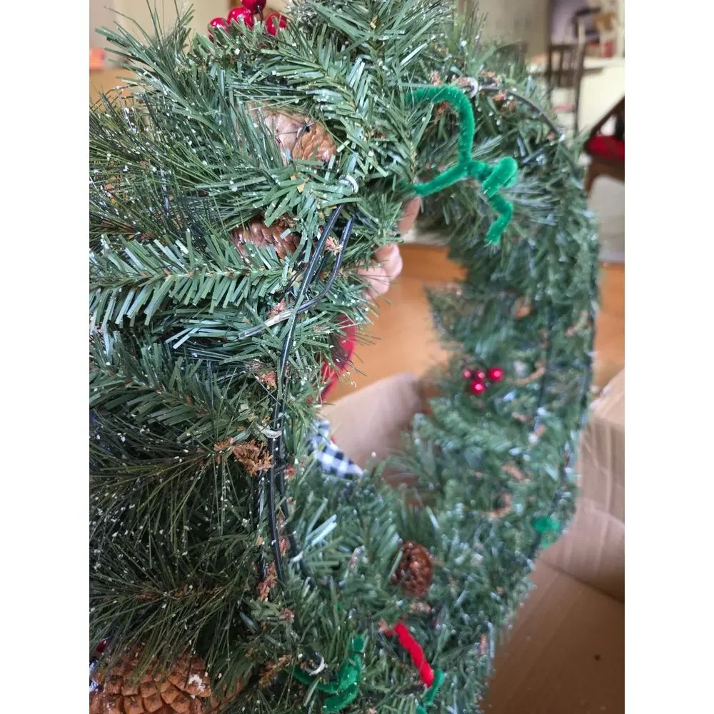 Handmade Buffalo Plaid Antler Branches Berries Branches Christmas Wreath 24